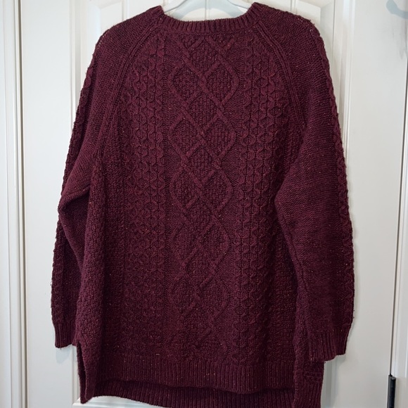 Maroon Lands End warm chunky cable knit wool blend sweater size 1X - Picture 8 of 10